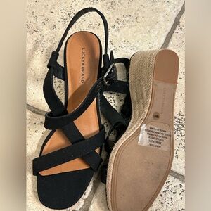 Lucky Brand Mytila Espadrille Wedge Sandal Black Women Size 10 NWOB